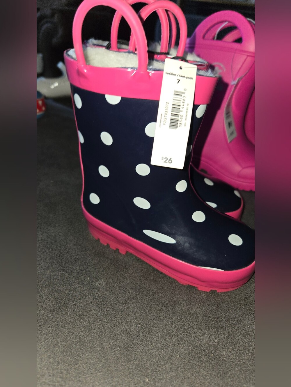 Kids Navy Polka Dot Rain Boots with Pink Trim